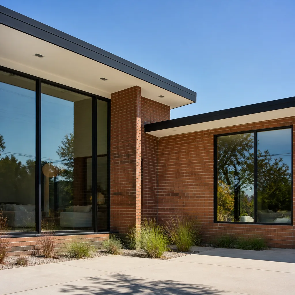 Modern house with sleek black-framed window replacement and installation
